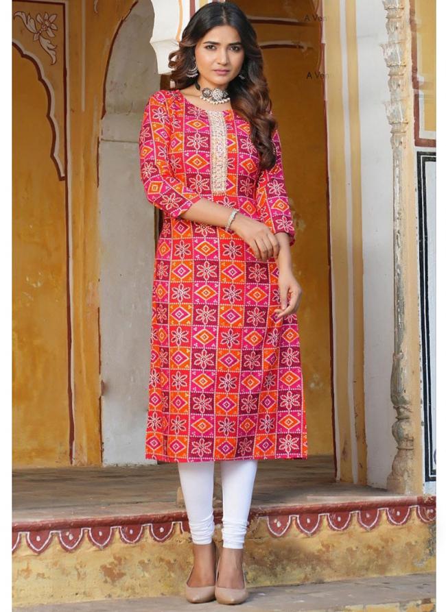 Rayon Red Casual Wear Printed Readymade Kurti